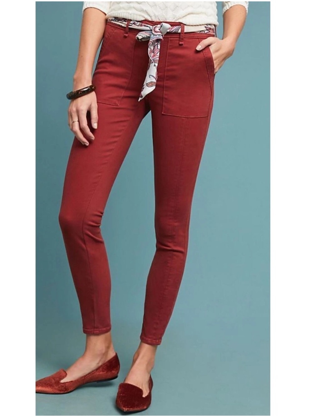 Anthropologie Jefferson Utility High-Rise Slim Ankle Jeans in Rust